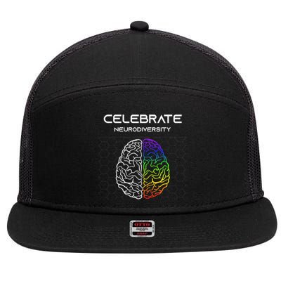 Embrace Neurodiversity Autism Adhd Asd Rainbow Brain Meaningful Gift 7 Panel Mesh Trucker Snapback Hat