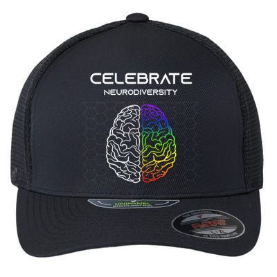 Embrace Neurodiversity Autism Adhd Asd Rainbow Brain Meaningful Gift Flexfit Unipanel Trucker Cap