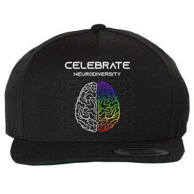 Embrace Neurodiversity Autism Adhd Asd Rainbow Brain Meaningful Gift Wool Snapback Cap