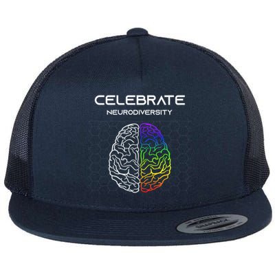 Embrace Neurodiversity Autism Adhd Asd Rainbow Brain Meaningful Gift Flat Bill Trucker Hat