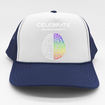 Embrace Neurodiversity Autism Adhd Asd Rainbow Brain Meaningful Gift Trucker Hat