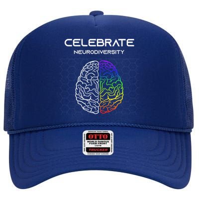 Embrace Neurodiversity Autism Adhd Asd Rainbow Brain Meaningful Gift High Crown Mesh Back Trucker Hat