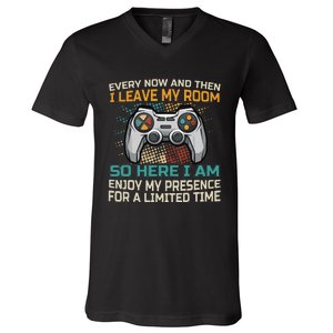 Every Now And Then I Leave My Room Funny Gaming V-Neck T-Shirt