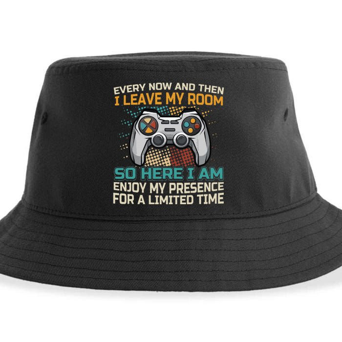 Every Now And Then I Leave My Room Funny Gaming Sustainable Bucket Hat