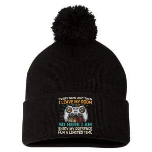 Every Now And Then I Leave My Room Funny Gaming Pom Pom 12in Knit Beanie