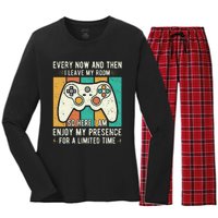 every now and then i leave my room funny gaming Women's Long Sleeve Flannel Pajama Set 