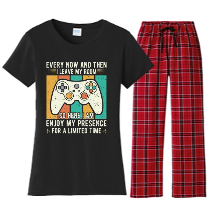 every now and then i leave my room funny gaming Women's Flannel Pajama Set