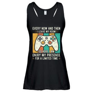 every now and then i leave my room funny gaming Ladies Essential Flowy Tank