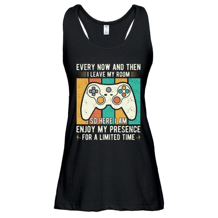 every now and then i leave my room funny gaming Ladies Essential Flowy Tank