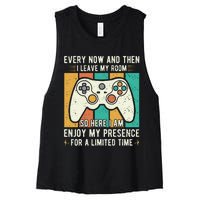 every now and then i leave my room funny gaming Women's Racerback Cropped Tank