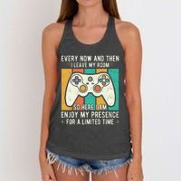 every now and then i leave my room funny gaming Women's Knotted Racerback Tank