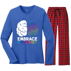 Embrace Neurodiversity Autism Adhd Asd Rainbow Brain Gift Women's Long Sleeve Flannel Pajama Set 