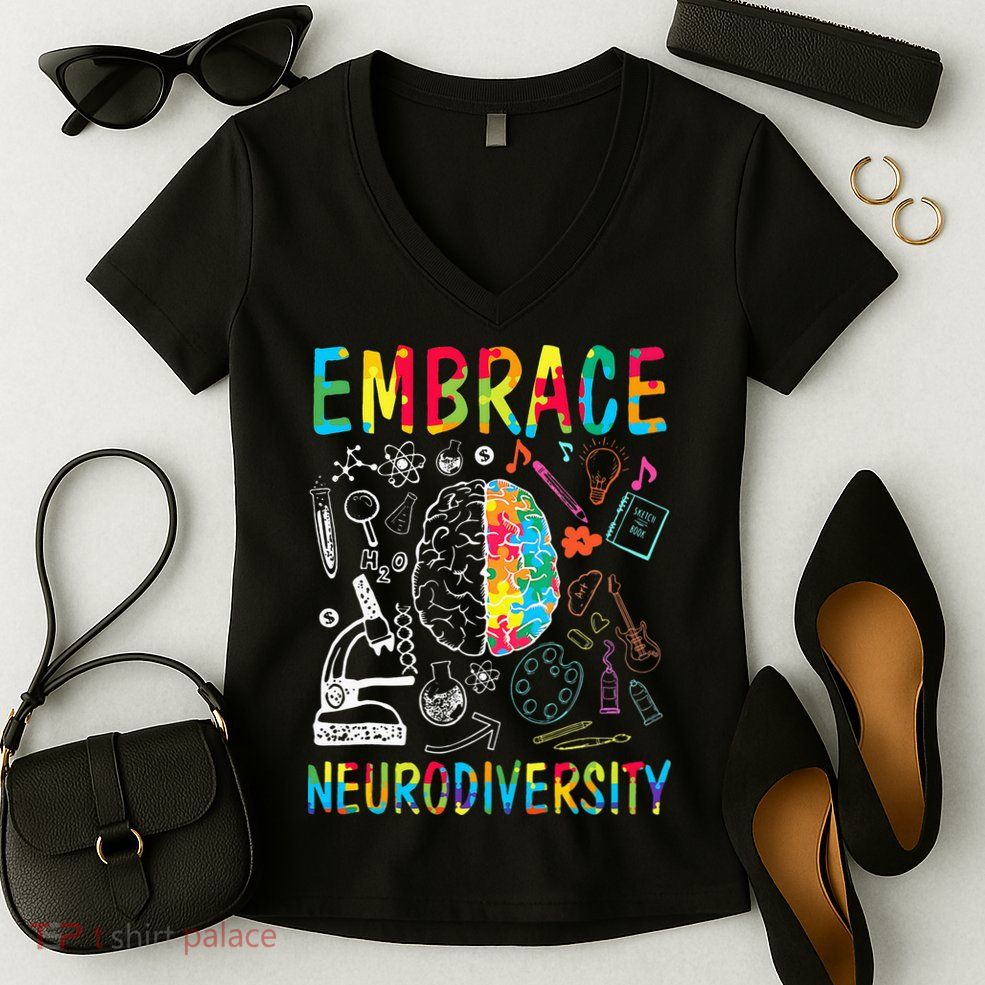 Embrace Neurodiversity Autism Awareness ASD Women's V-Neck T-Shirt