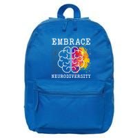 Embrace Neurodiversity Autism Adhd Asd Rainbow Brain Gift 16 in Basic Backpack
