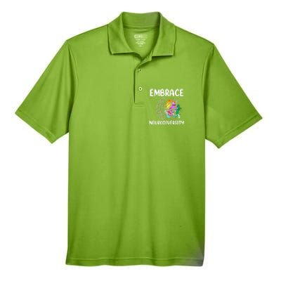 Embrace Neurodiversity Autism Adhd Asd Rainbow Brain Cool Gift Men's Origin Performance Pique Polo