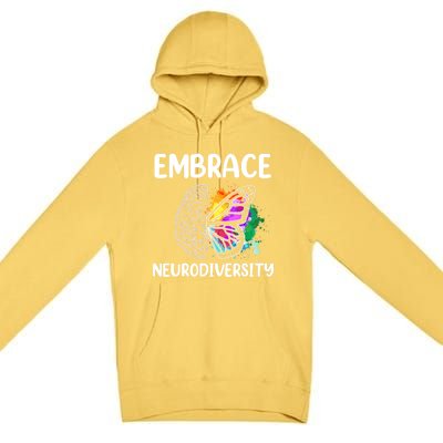 Embrace Neurodiversity Autism Adhd Asd Rainbow Brain Cool Gift Premium Pullover Hoodie