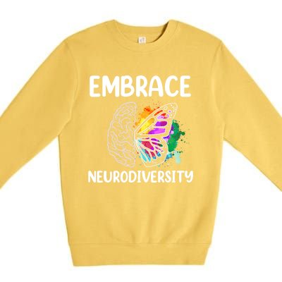 Embrace Neurodiversity Autism Adhd Asd Rainbow Brain Cool Gift Premium Crewneck Sweatshirt