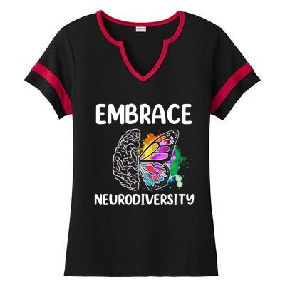 Embrace Neurodiversity Autism Adhd Asd Rainbow Brain Cool Gift Ladies Halftime Notch Neck Tee