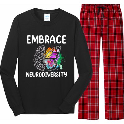 Embrace Neurodiversity Autism Adhd Asd Rainbow Brain Cool Gift Long Sleeve Pajama Set