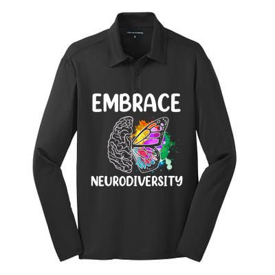 Embrace Neurodiversity Autism Adhd Asd Rainbow Brain Cool Gift Silk Touch Performance Long Sleeve Polo