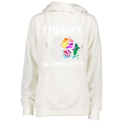 Embrace Neurodiversity Autism Adhd Asd Rainbow Brain Cool Gift Womens Funnel Neck Pullover Hood