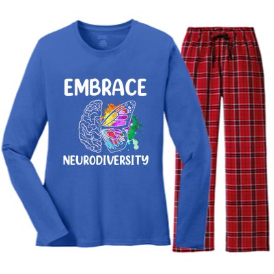 Embrace Neurodiversity Autism Adhd Asd Rainbow Brain Cool Gift Women's Long Sleeve Flannel Pajama Set 