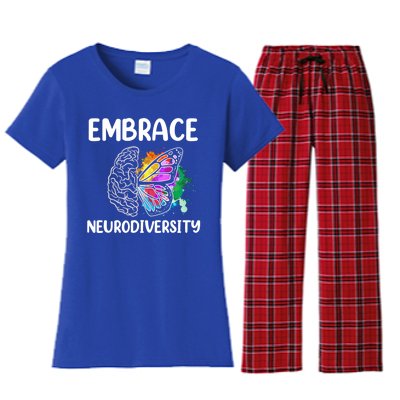 Embrace Neurodiversity Autism Adhd Asd Rainbow Brain Cool Gift Women's Flannel Pajama Set