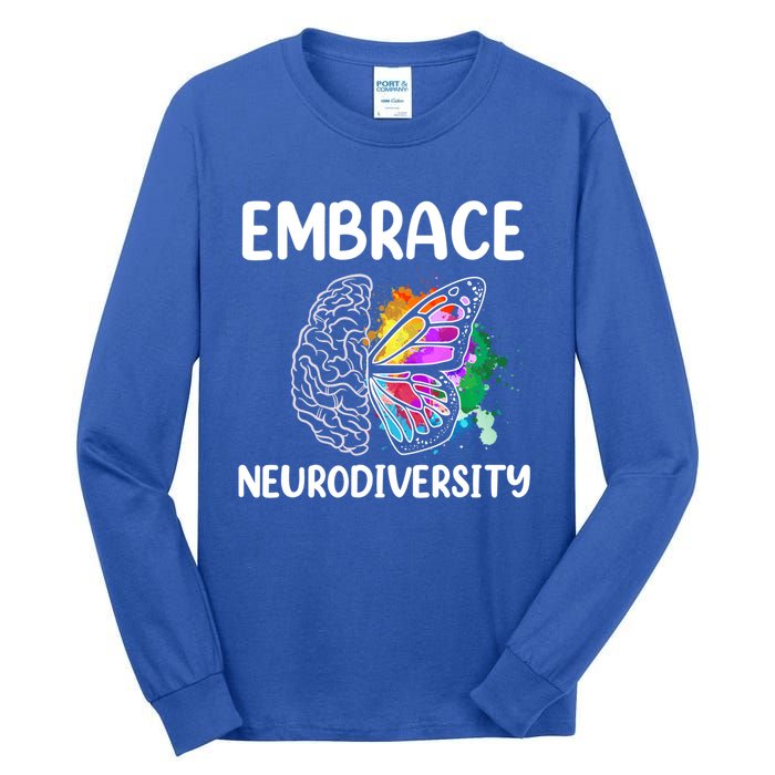 Embrace Neurodiversity Autism Adhd Asd Rainbow Brain Cool Gift Tall Long Sleeve T-Shirt