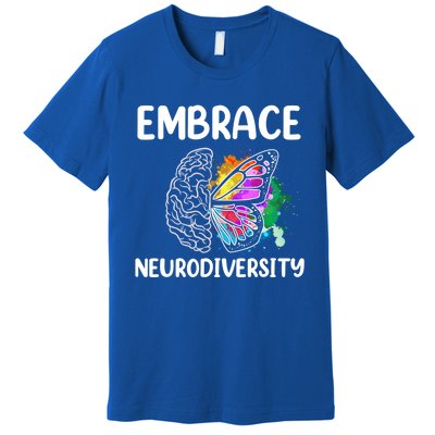 Embrace Neurodiversity Autism Adhd Asd Rainbow Brain Cool Gift Premium T-Shirt