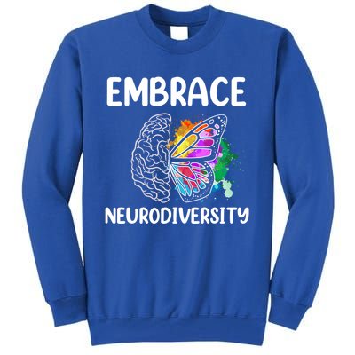 Embrace Neurodiversity Autism Adhd Asd Rainbow Brain Cool Gift Tall Sweatshirt