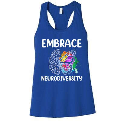 Embrace Neurodiversity Autism Adhd Asd Rainbow Brain Cool Gift Women's Racerback Tank