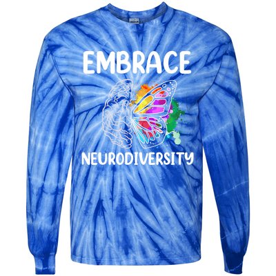 Embrace Neurodiversity Autism Adhd Asd Rainbow Brain Cool Gift Tie-Dye Long Sleeve Shirt