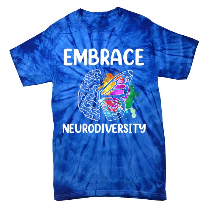 Embrace Neurodiversity Autism Adhd Asd Rainbow Brain Cool Gift Tie-Dye T-Shirt