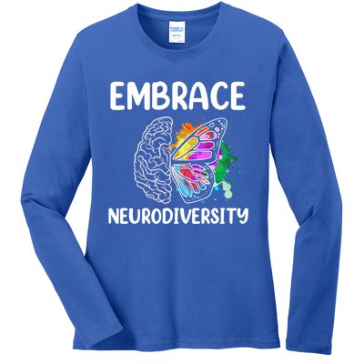 Embrace Neurodiversity Autism Adhd Asd Rainbow Brain Cool Gift Ladies Long Sleeve Shirt