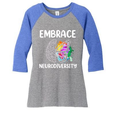 Embrace Neurodiversity Autism Adhd Asd Rainbow Brain Cool Gift Women's Tri-Blend 3/4-Sleeve Raglan Shirt