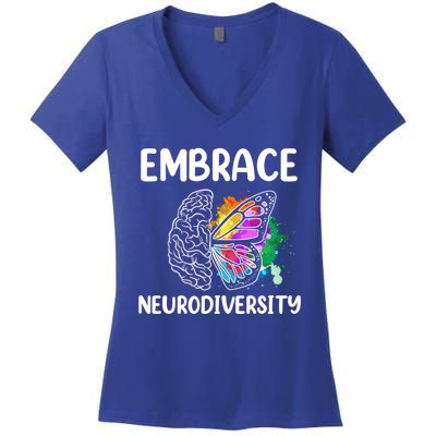 Embrace Neurodiversity Autism Adhd Asd Rainbow Brain Cool Gift Women's V-Neck T-Shirt