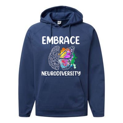 Embrace Neurodiversity Autism Adhd Asd Rainbow Brain Cool Gift Performance Fleece Hoodie