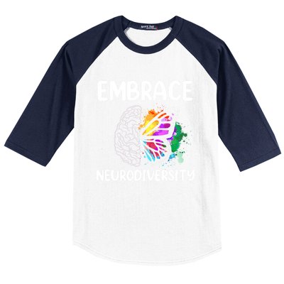 Embrace Neurodiversity Autism Adhd Asd Rainbow Brain Cool Gift Baseball Sleeve Shirt