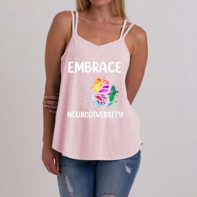 Embrace Neurodiversity Autism Adhd Asd Rainbow Brain Cool Gift Women's Strappy Tank