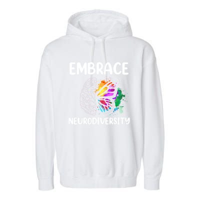 Embrace Neurodiversity Autism Adhd Asd Rainbow Brain Cool Gift Garment-Dyed Fleece Hoodie