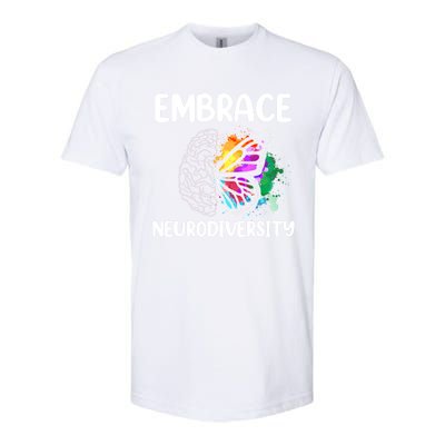 Embrace Neurodiversity Autism Adhd Asd Rainbow Brain Cool Gift Softstyle CVC T-Shirt