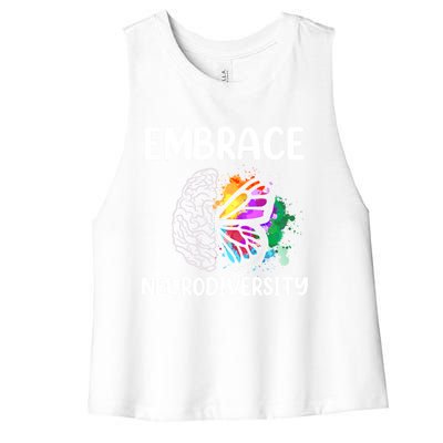 Embrace Neurodiversity Autism Adhd Asd Rainbow Brain Cool Gift Women's Racerback Cropped Tank