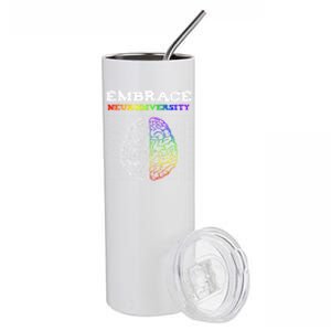 Embrace Neurodiversity Autism Adhd Asd Rainbow Brain Great Gift Stainless Steel Tumbler