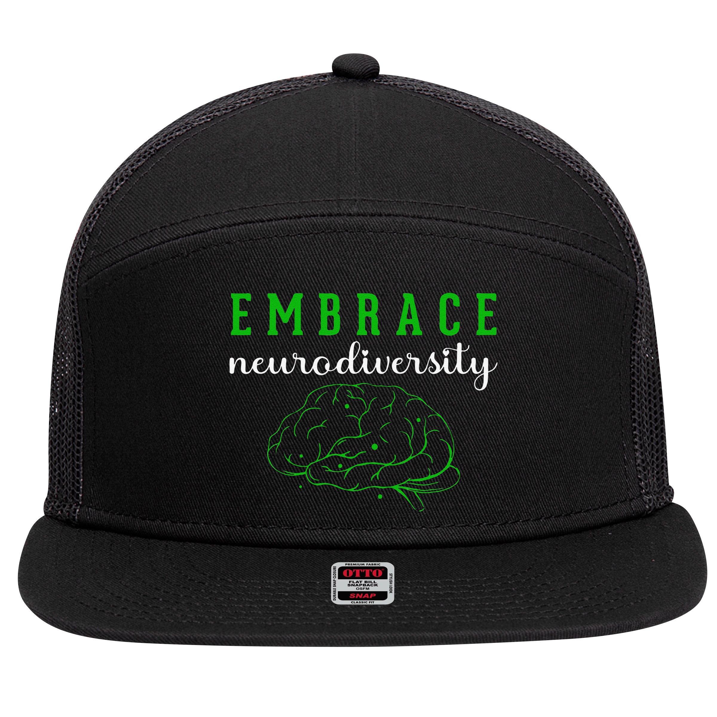 Embrace Neurodiversity ADHD Autism Awareness 7 Panel Mesh Trucker Snapback Hat