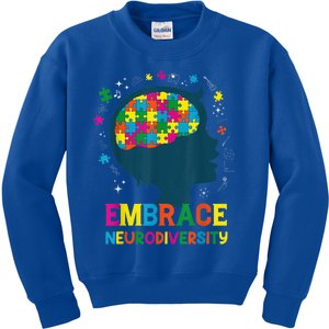 Embrace Neurodiversity Autism Awareness ADHD  Wo kid Kids Sweatshirt