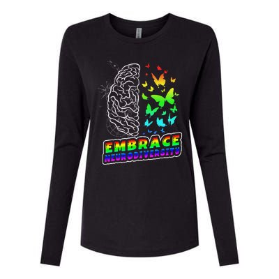 Embrace Neurodiversity Autism ADHD ASD Rainbow Brain Funny Womens Cotton Relaxed Long Sleeve T-Shirt