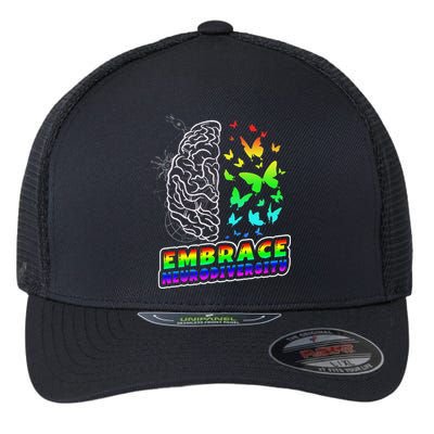 Embrace Neurodiversity Autism ADHD ASD Rainbow Brain Funny Flexfit Unipanel Trucker Cap