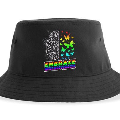 Embrace Neurodiversity Autism ADHD ASD Rainbow Brain Funny Sustainable Bucket Hat