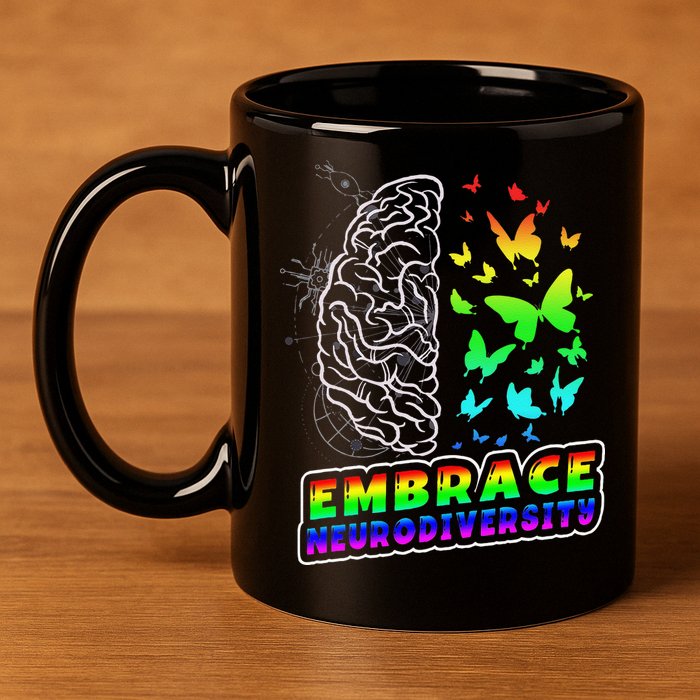 Embrace Neurodiversity Autism ADHD ASD Rainbow Brain Funny 11oz C Handle Ceramic Mug