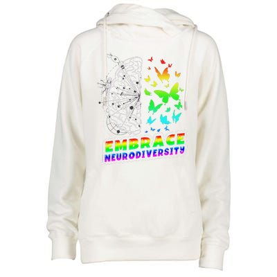 Embrace Neurodiversity Autism ADHD ASD Rainbow Brain Funny Womens Funnel Neck Pullover Hood